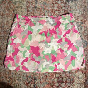 Lady Hagen Skort in Pink Floral Zip with Back Pockets Breast Cancer Ribbon